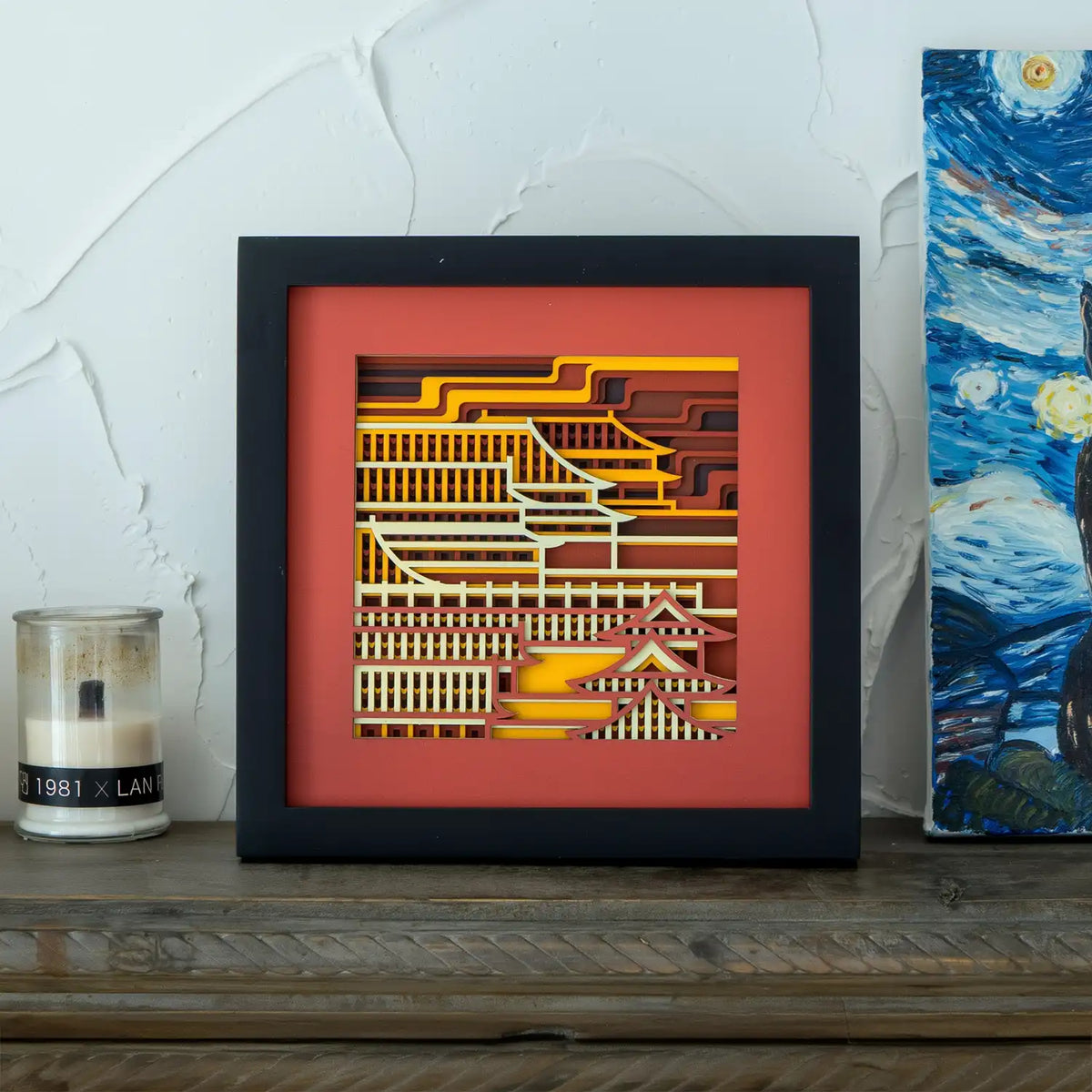 China Layered Wood Desktop Decor displayed on a shelf or desk
