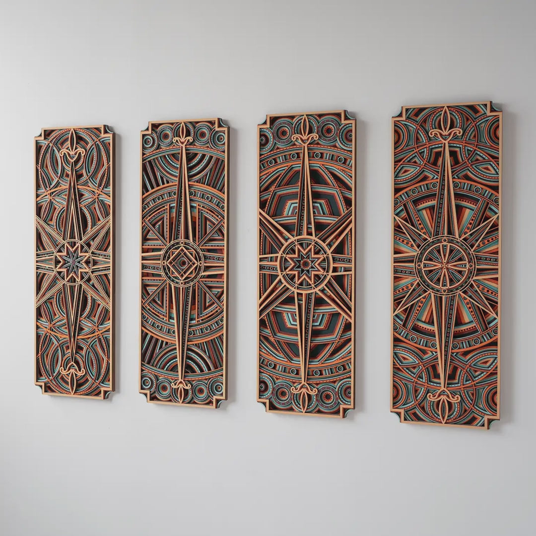 Compass Multilayer Wood Wall Art Set