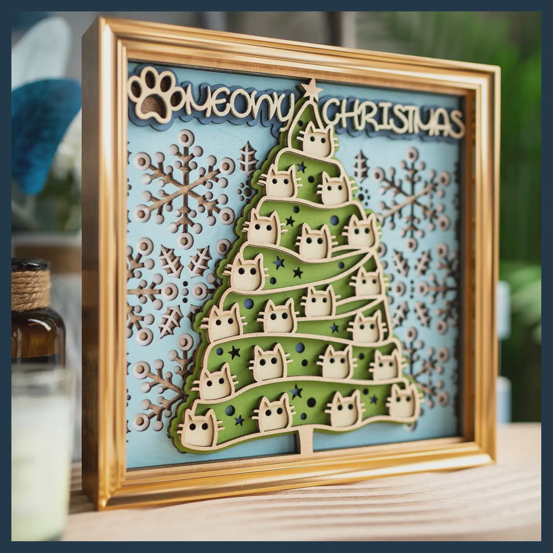 Christmas Cat Layered Wood Desktop Decor