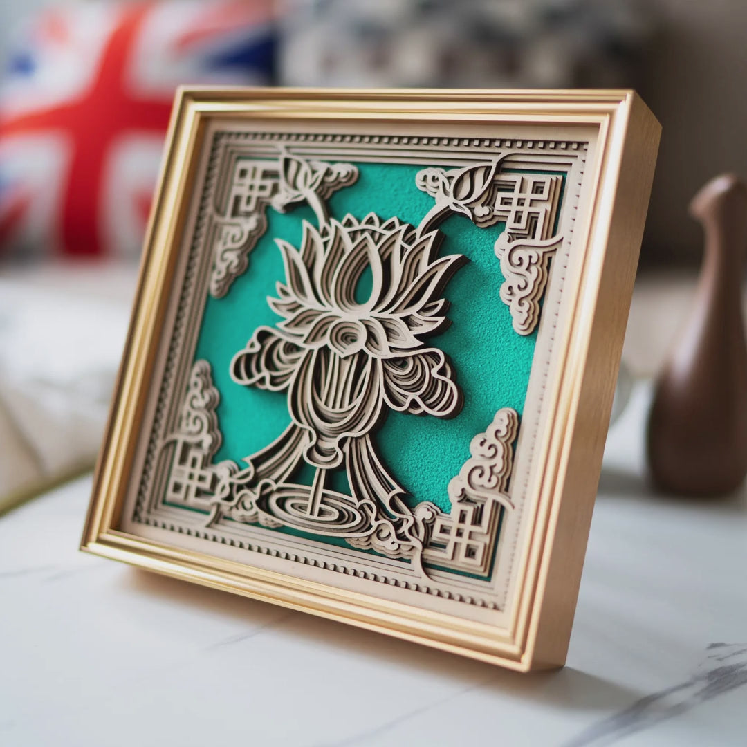 Auspicious Lotus Layered Wood Desktop Decor