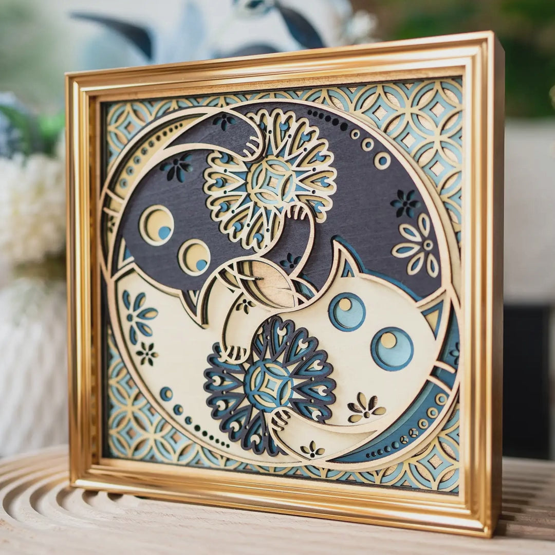 Cat and Flower Layered Wood Desktop Decor