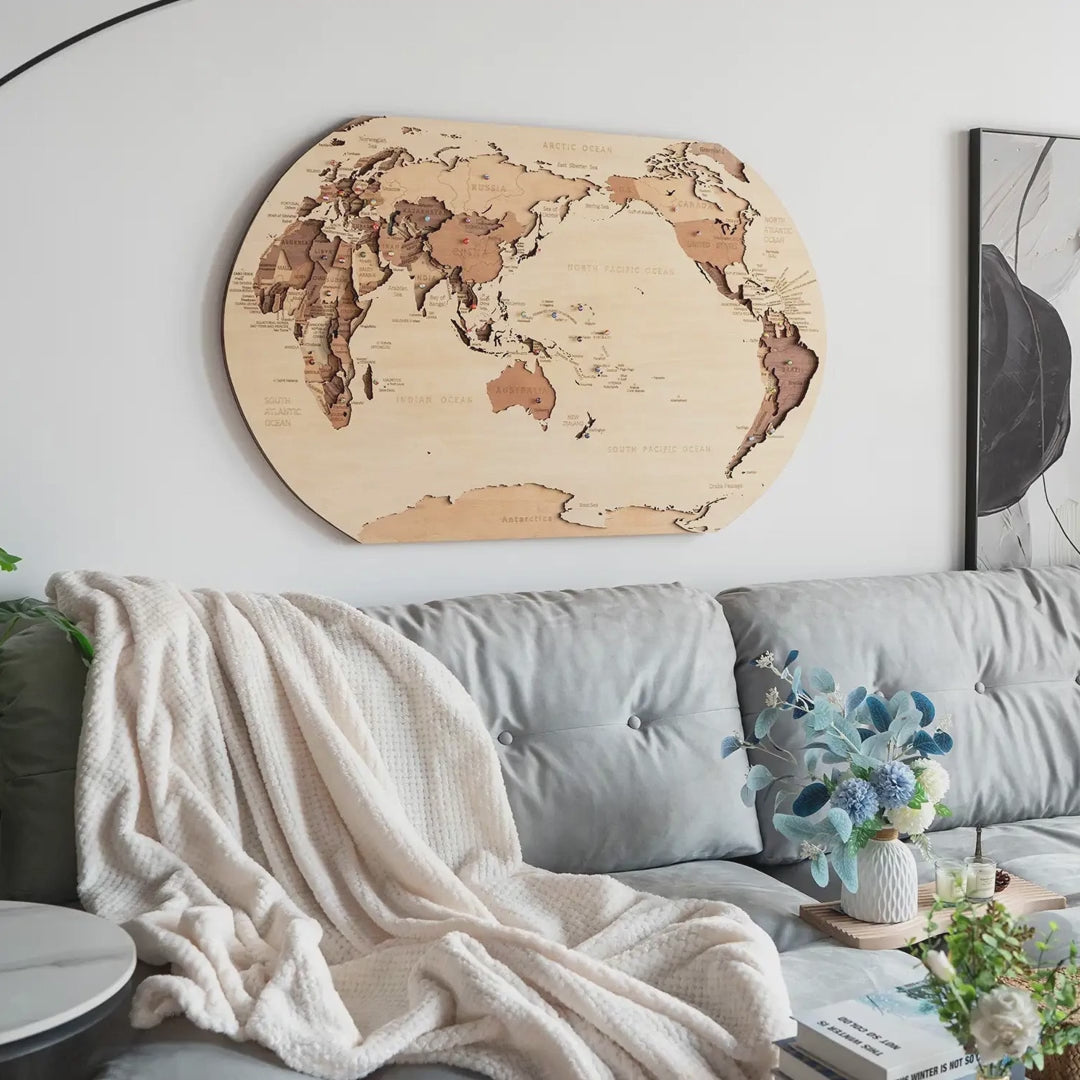 Wooden World Map 3D Layered Wall Art