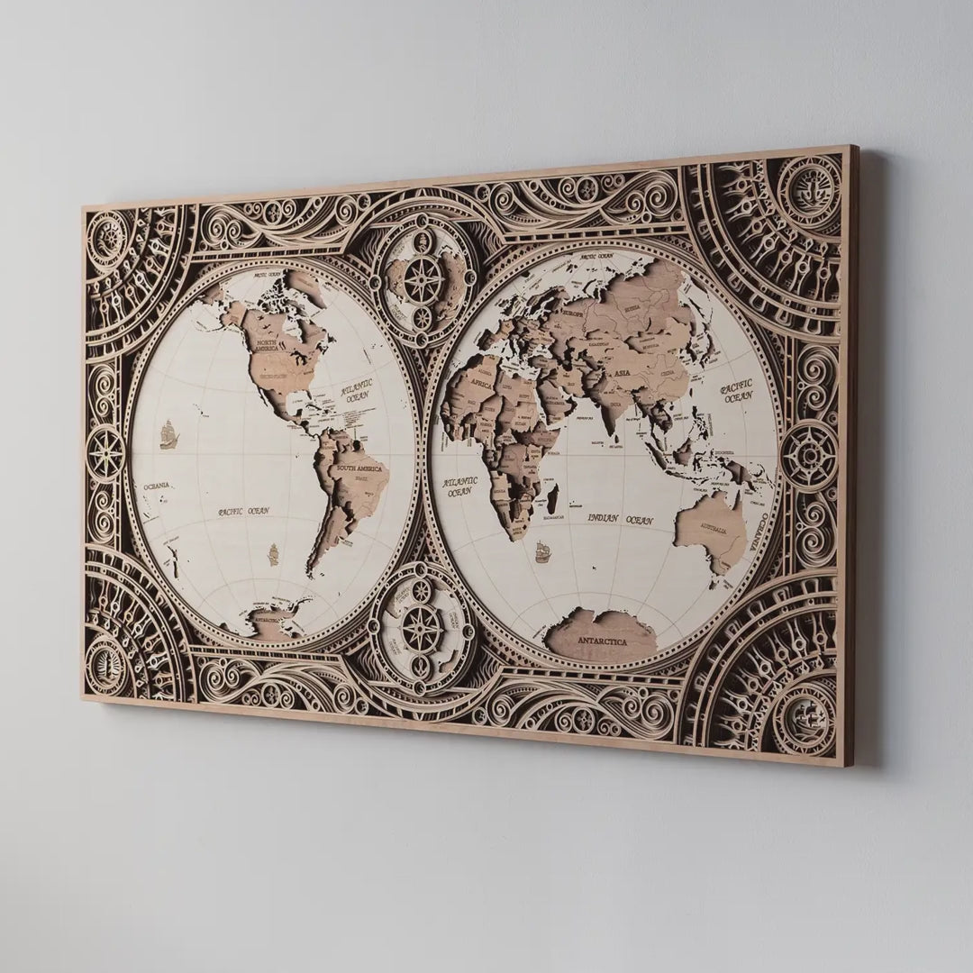 The Grand Navigator: Dual-Hemisphere 3D Wood Map