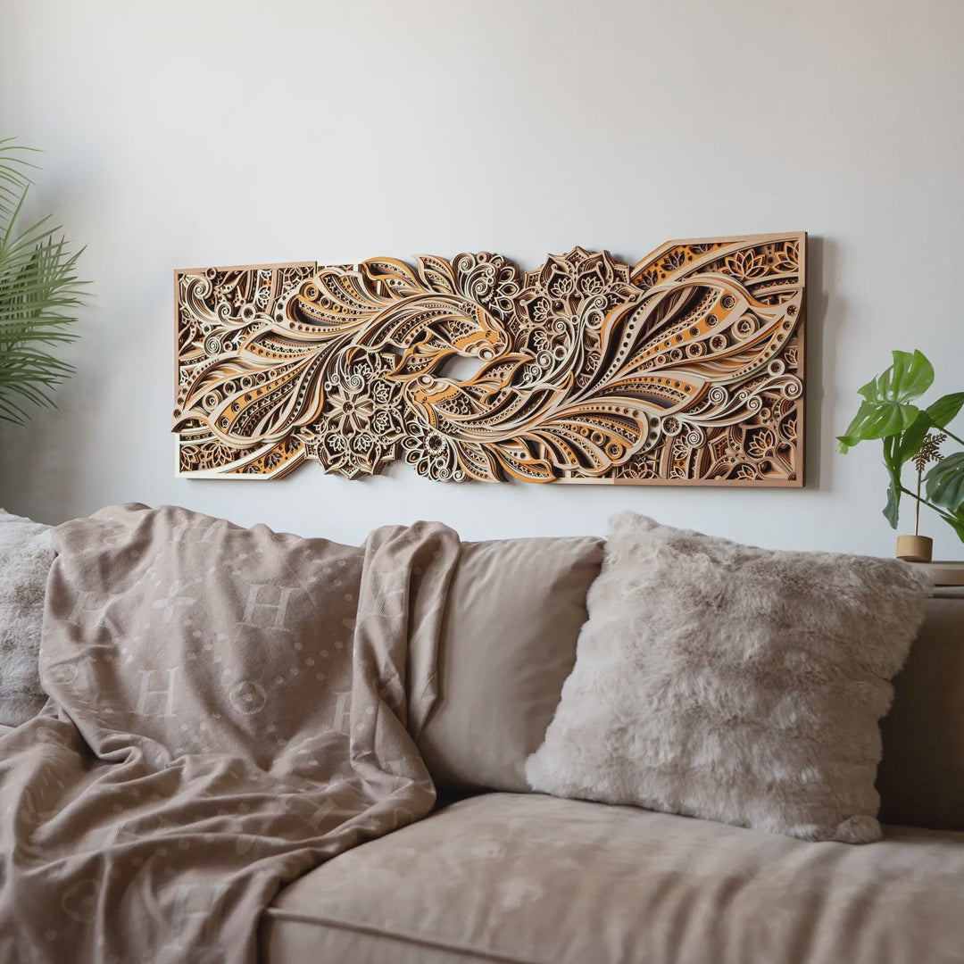 Dancing Koi Multilayer Wood Wall Art