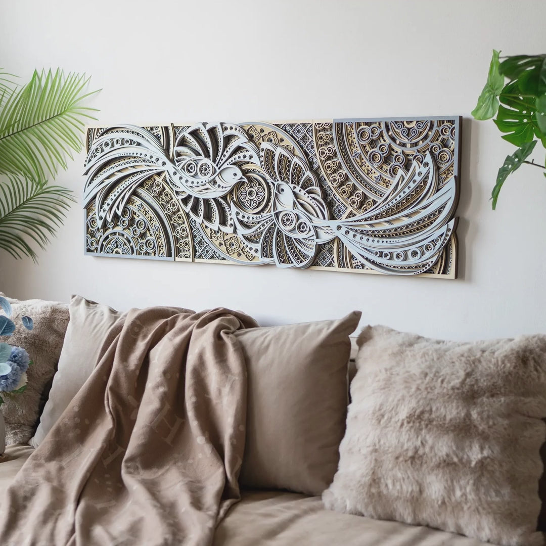 Twin Birds of Prosperity Wood Wall Art