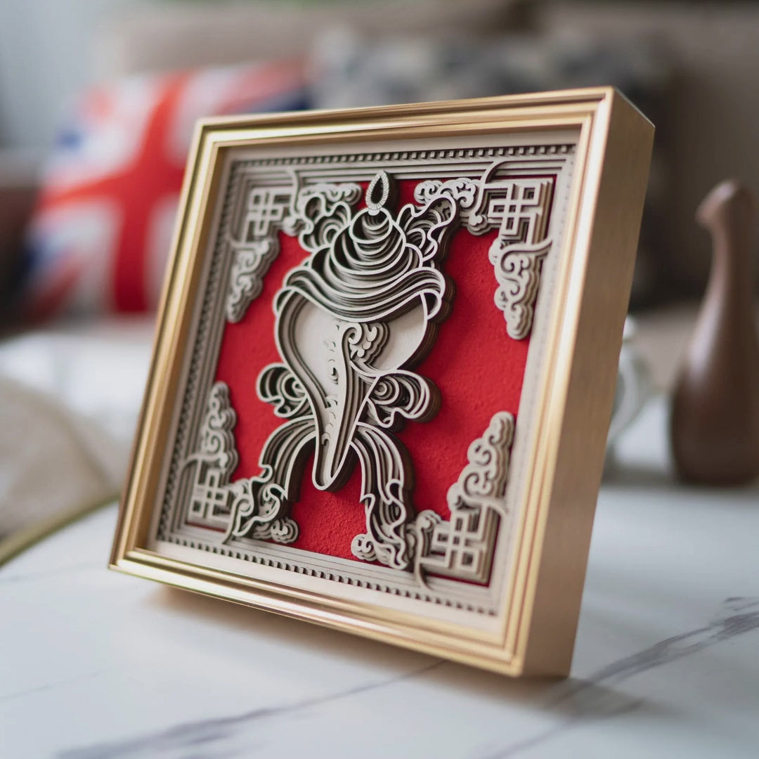 Auspicious Conch Layered Wood Desktop Decor