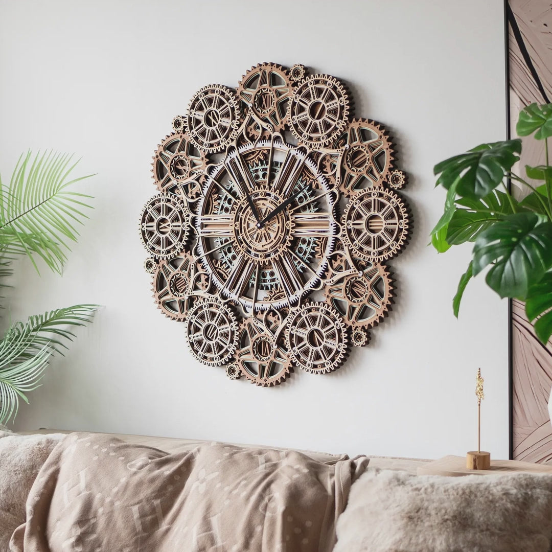 Celestial Gear Wall Clock Wood Wall Art