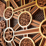 Close-up of intricate wooden geometric patterns