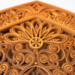 Close-up of a wooden decorative panel with intricate patterns