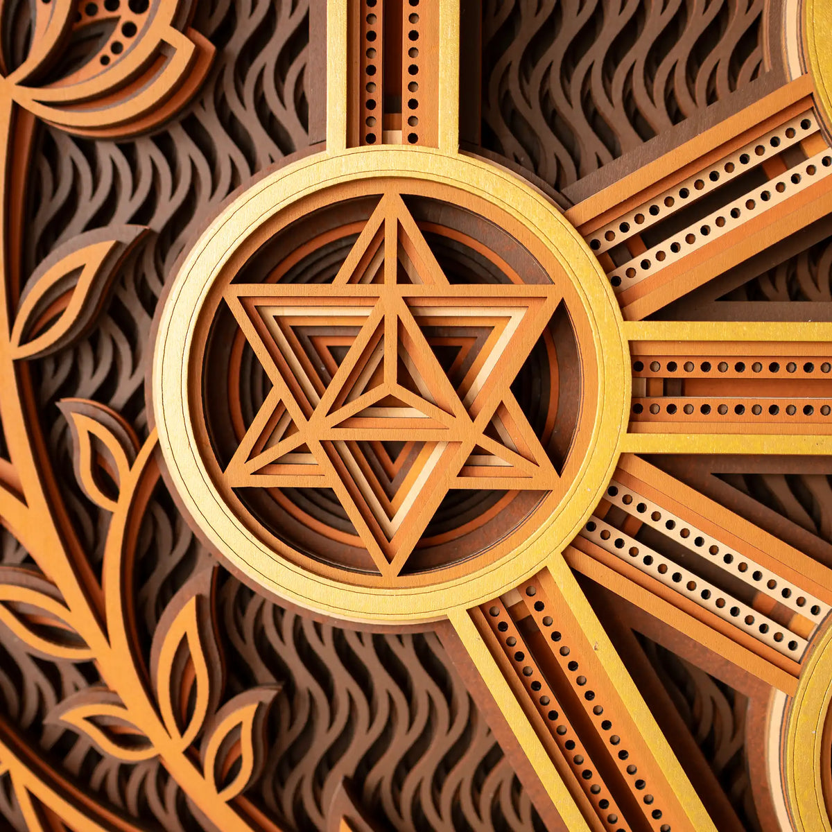 Wooden star design with intricate patterns