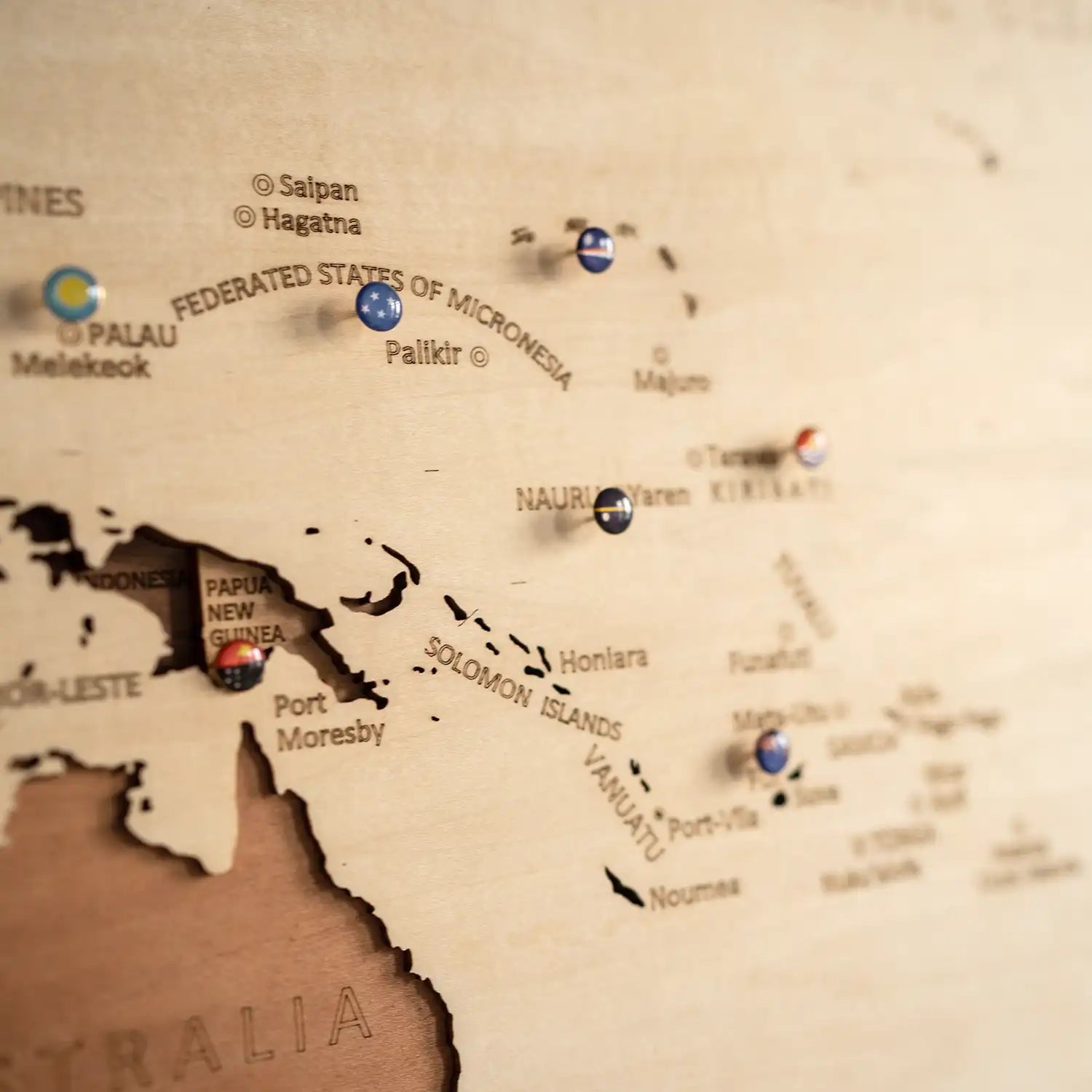 Wooden World Map detail