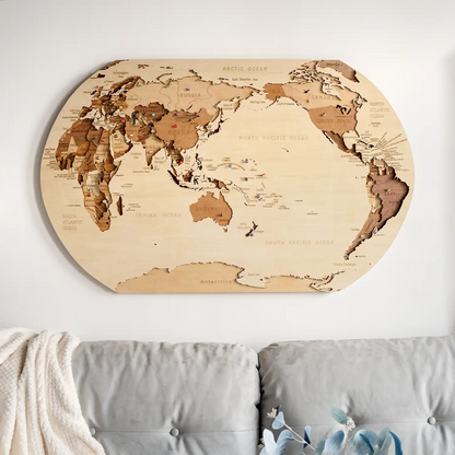 Wooden World Map front view