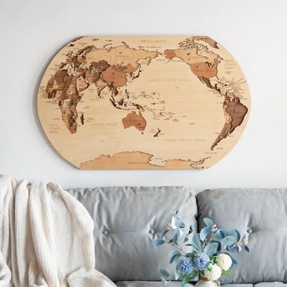 Wooden World Map front view