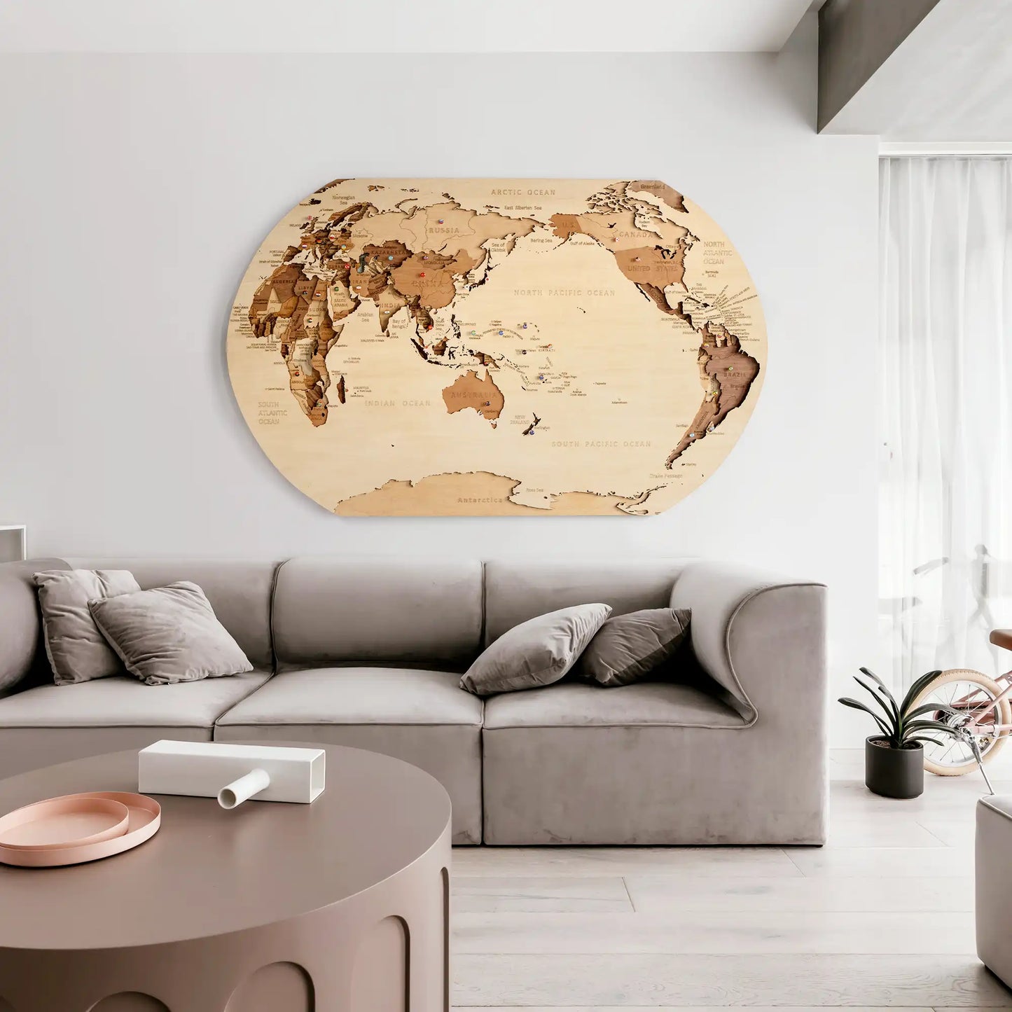 Wooden World Map Livingroom