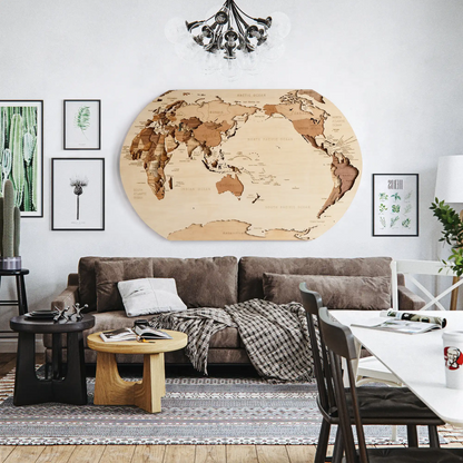 Wooden World Map Livingroom