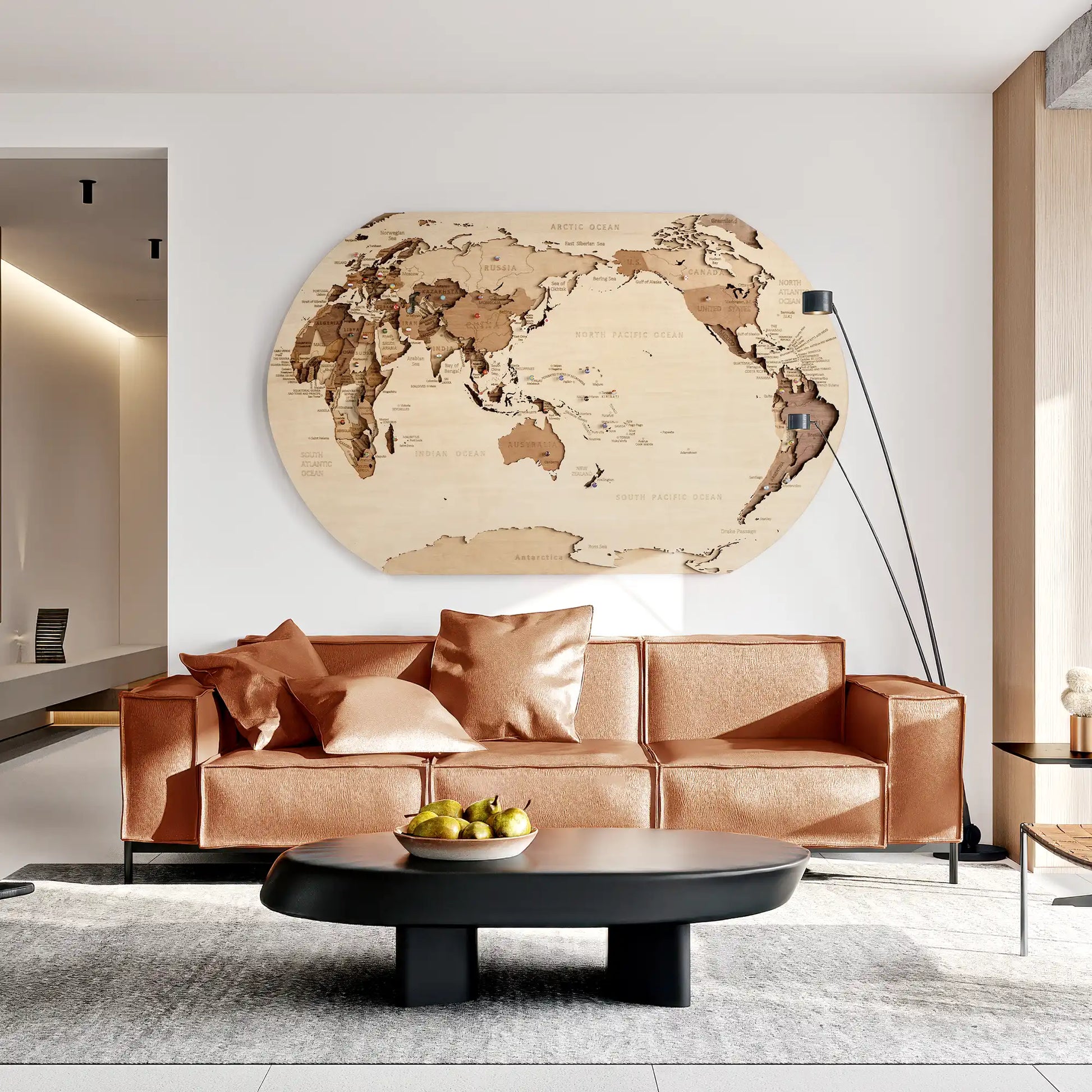 Wooden World Map Livingroom